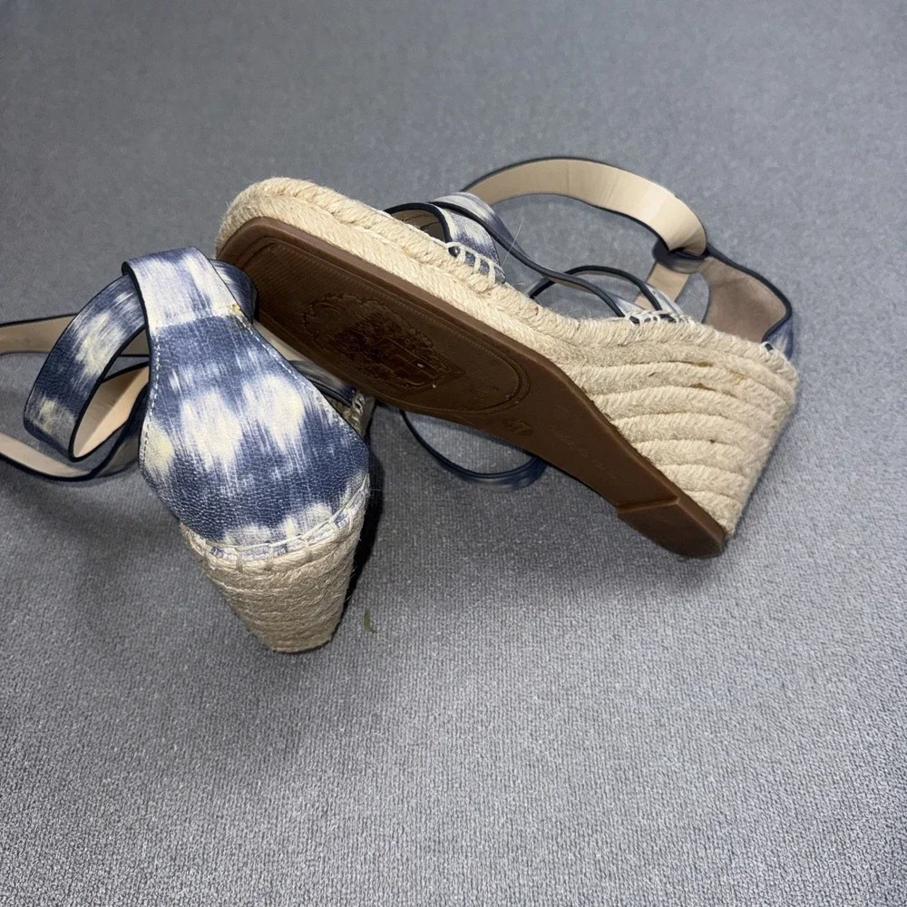 Vince Camuto Sandal Womens 7.5 Leddy Navy Espadrille Wedge Heel Ankle Wrap Suede